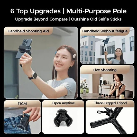 Magnetic 4-in-1 Mini Selfie Stick with Bluetooth Control & 360° Rotating Phone Stand