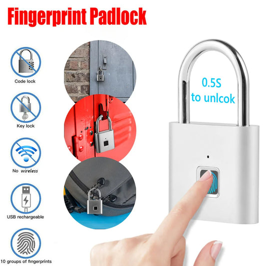 Smart Fingerprint Padlock Door Lock – Keyless Waterproof USB Rechargeable Home Locker Lock