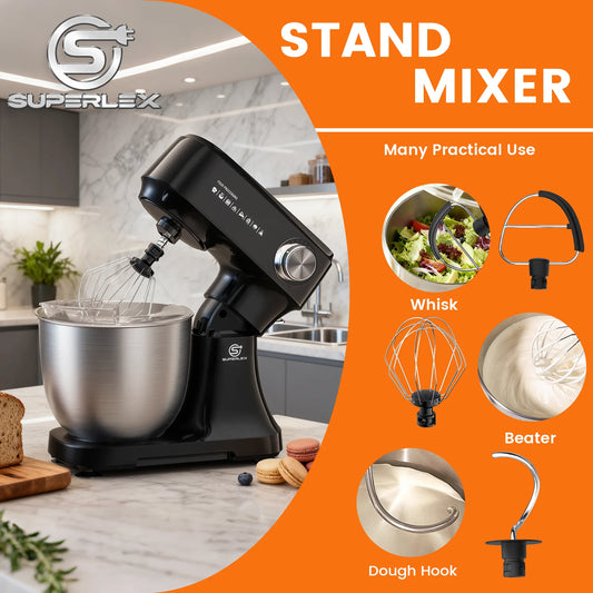 SUPERLEX Professional Stand Food Mixer 4.5L – 800W Power, Dough Kneader & Whisk