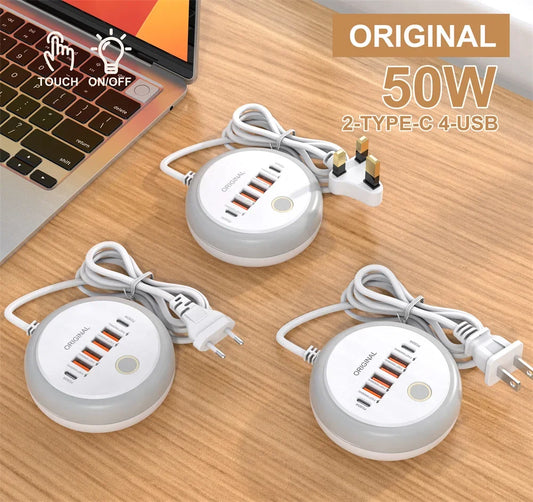 50W Power Strip USB-C Fast Charger – Multi-Port Wall Socket USB Adapter