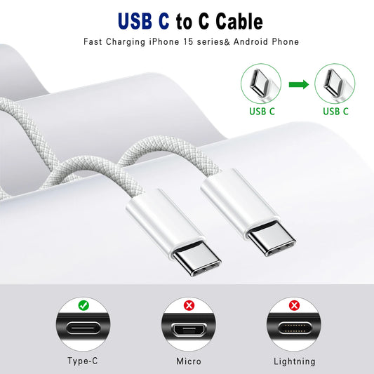 USB-C to USB-C 60W Fast Charging Cable – Type-C Data Line for iPhone, Samsung & Xiaomi